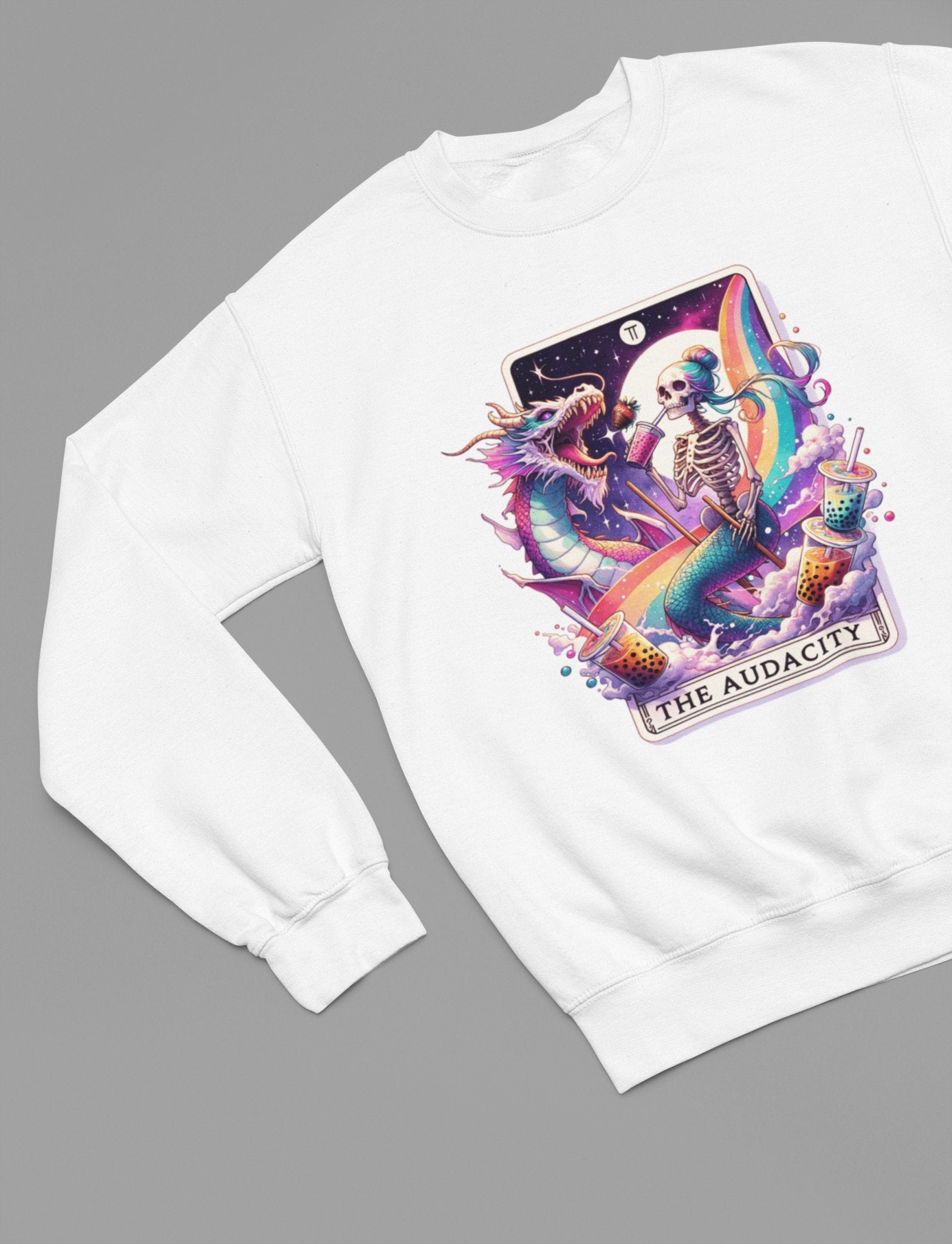 Audacity Mermaid Dragon Funny Tarot Sweatshirt - Beast & Beauty Clothing LTD - Tarot Sweatshirt - small - White - 