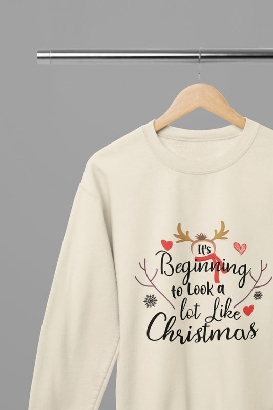 Beginning to Look a Lot Like Xmas T-Shirt/Sweatshirt Unisex - Festive Christmas Shirt - Beast & Beauty Clothing LTD - Xmas Clothing - Sweatshirt - small - Sand