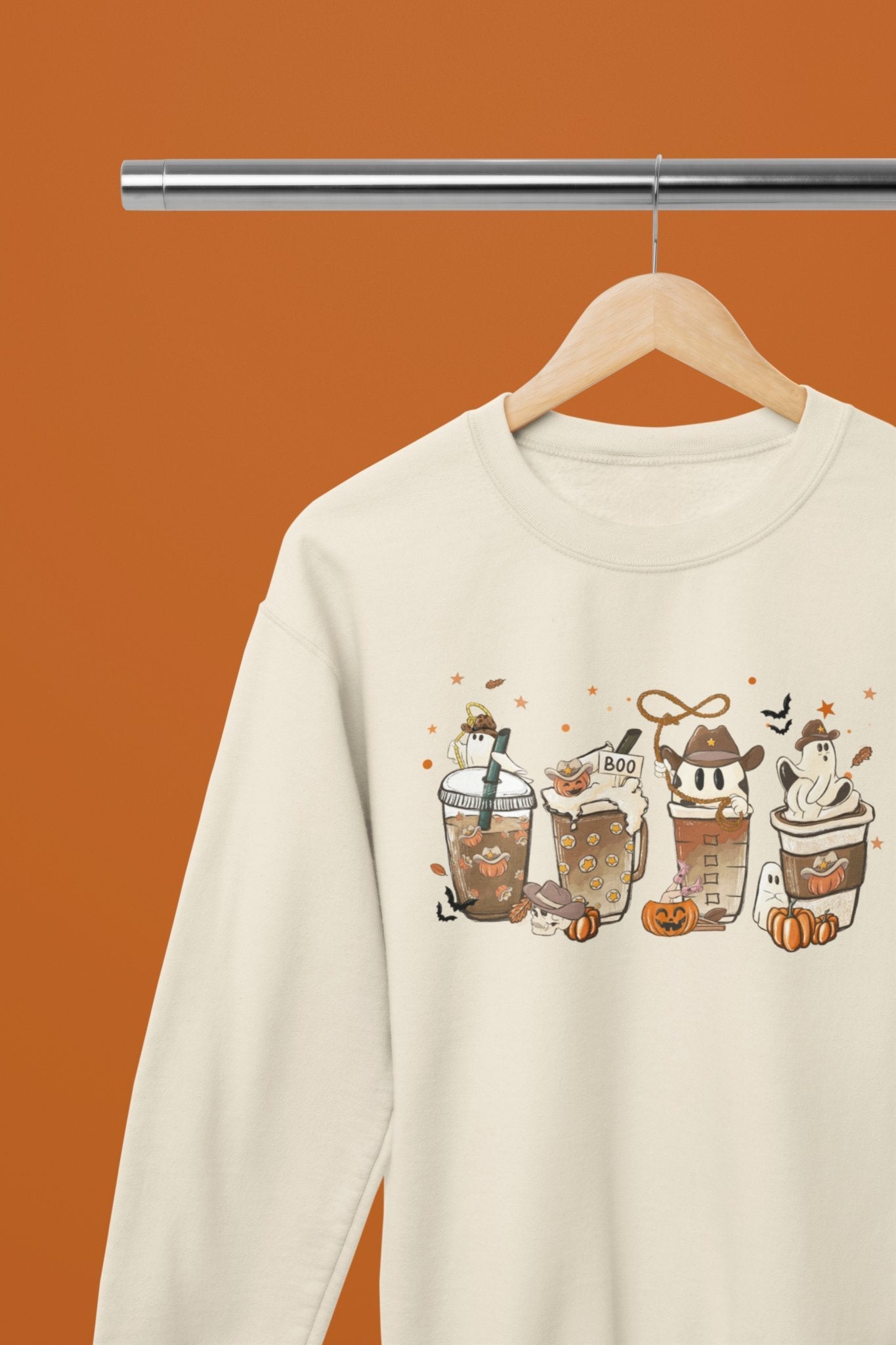 Boo Halloween Coffee Cups Funny T-Shirt/Sweatshirt Unisex - Beast & Beauty Clothing LTD - Halloween - Sand - Small - Sweatshirt