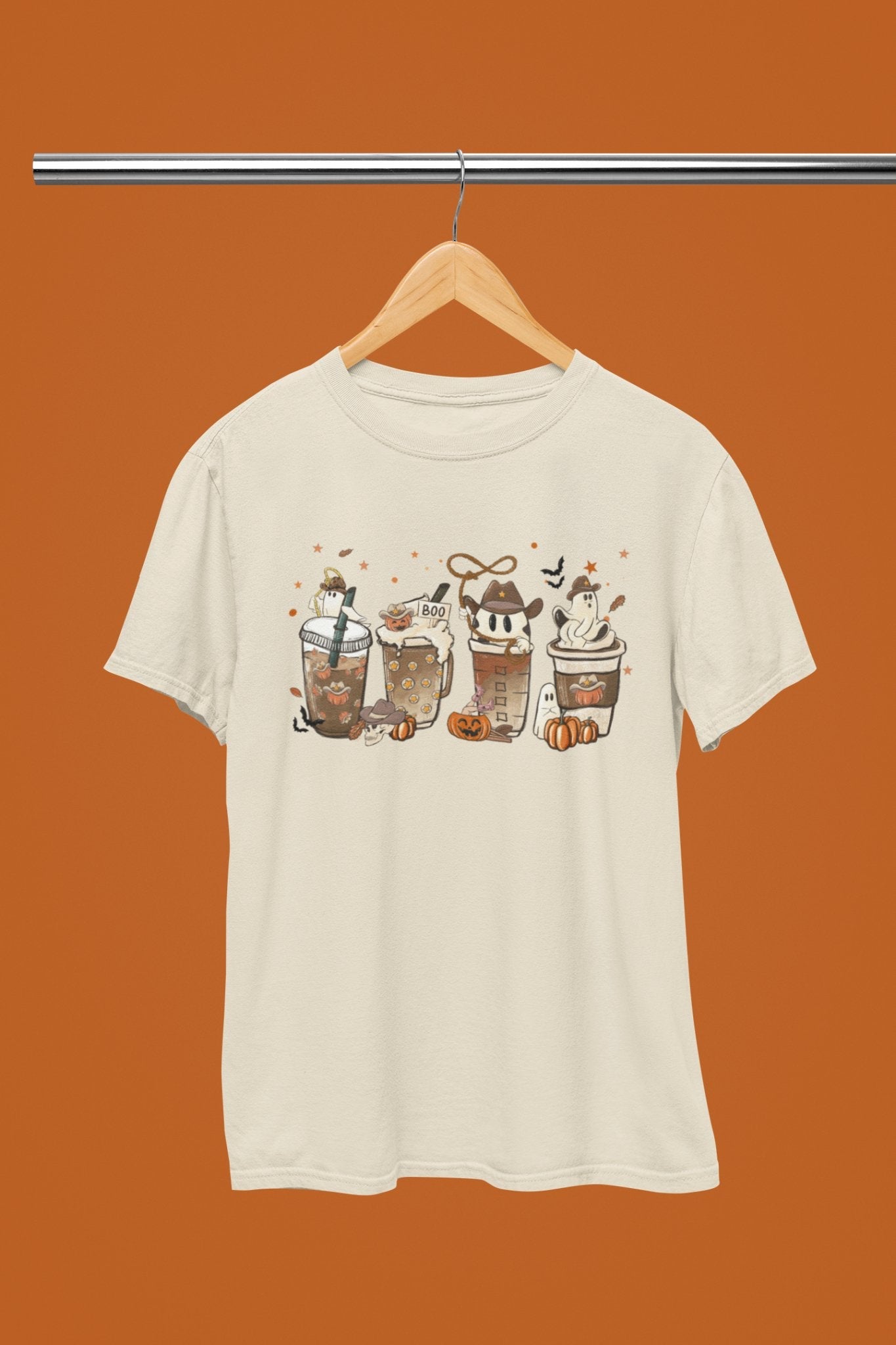 Boo Halloween Coffee Cups Funny T-Shirt/Sweatshirt Unisex - Beast & Beauty Clothing LTD - Halloween - Sand - Small - T-Shirt