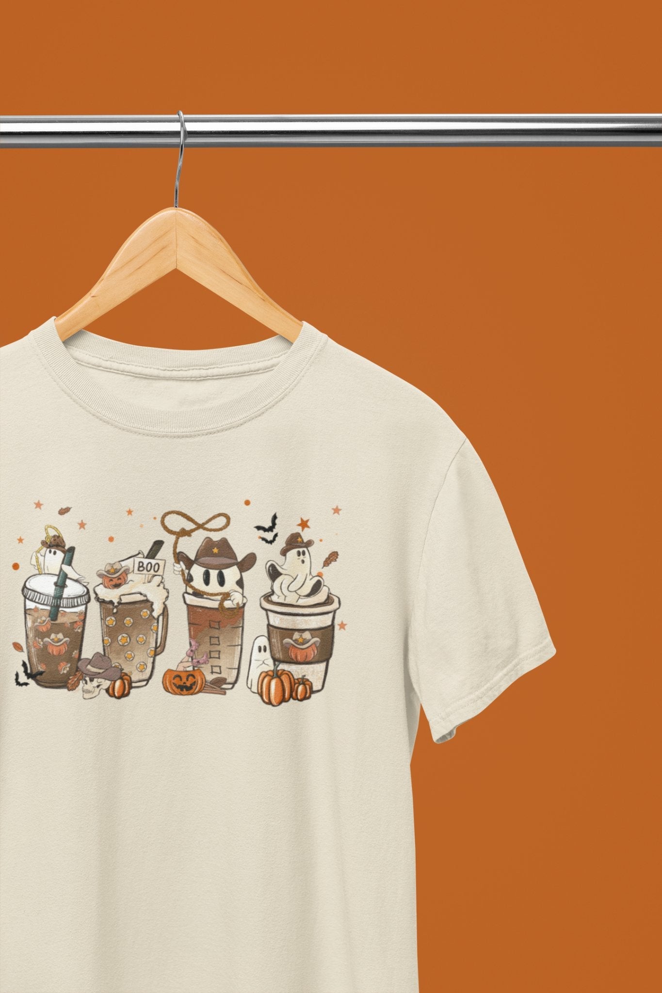 Boo Halloween Coffee Cups Funny T-Shirt/Sweatshirt Unisex - Beast & Beauty Clothing LTD - Halloween - Sand - Small - T-Shirt