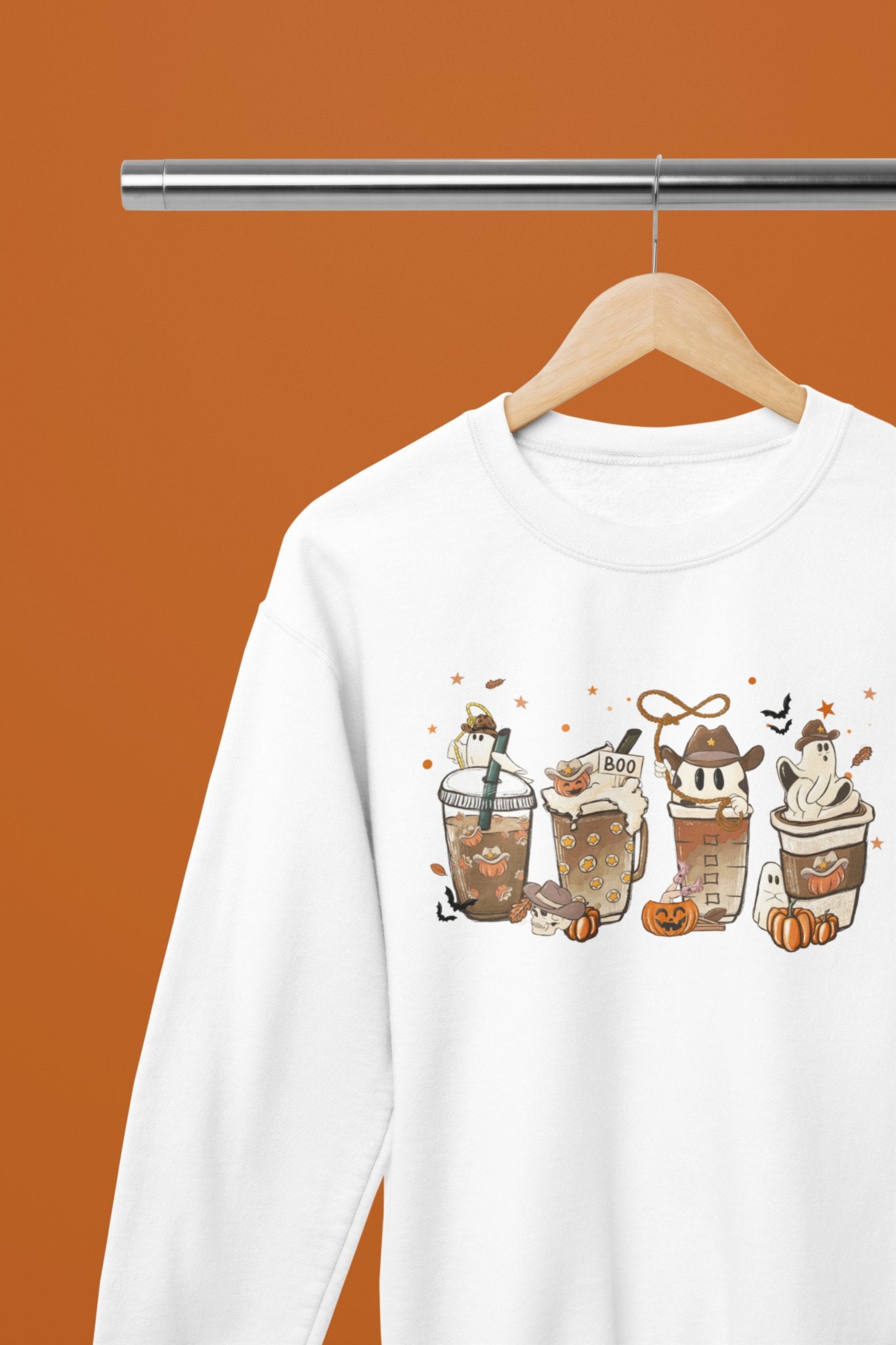 Boo Halloween Coffee Cups Funny T-Shirt/Sweatshirt Unisex - Beast & Beauty Clothing LTD - Halloween - White - Small - Sweatshirt