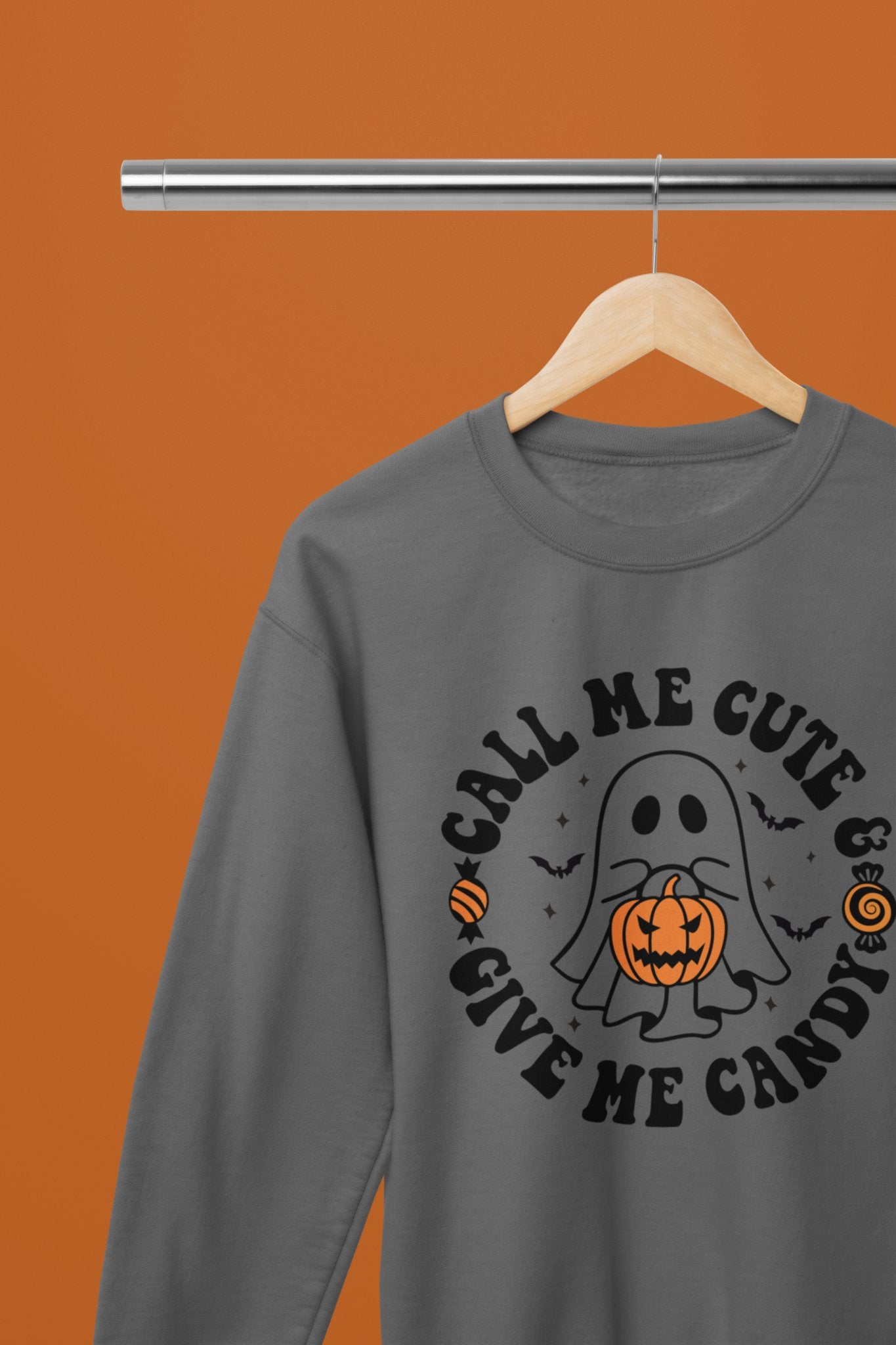 Call me Cute, Give me Candy Halloween Funny T-Shirt/Sweatshirt Unisex - Beast & Beauty Clothing LTD - Halloween - Grey - Small - Sweatshirt