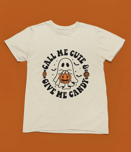 Call me Cute, Give me Candy Halloween Funny T-Shirt/Sweatshirt Unisex - Beast & Beauty Clothing LTD - Halloween - Grey - Small - T-Shirt