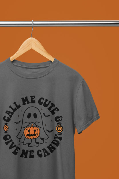 Call me Cute, Give me Candy Halloween Funny T-Shirt/Sweatshirt Unisex - Beast & Beauty Clothing LTD - Halloween - Grey - Small - T-Shirt