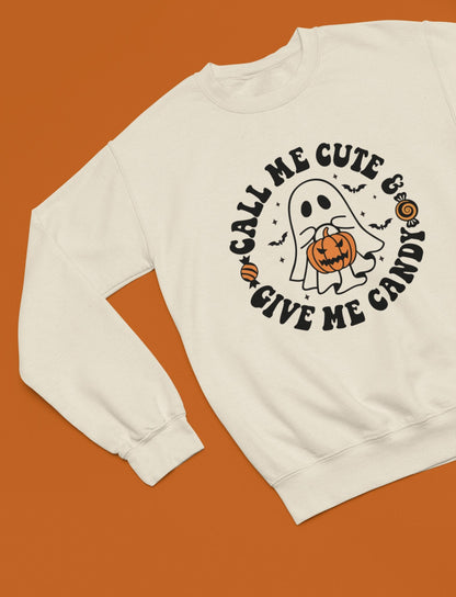 Call me Cute, Give me Candy Halloween Funny T-Shirt/Sweatshirt Unisex - Beast & Beauty Clothing LTD - Halloween - Grey - Small - T-Shirt