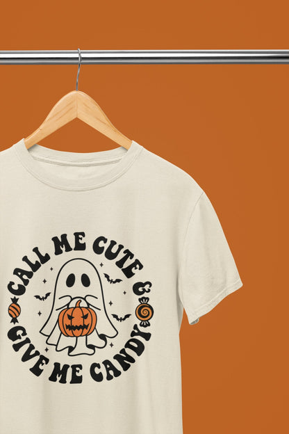 Call me Cute, Give me Candy Halloween Funny T-Shirt/Sweatshirt Unisex - Beast & Beauty Clothing LTD - Halloween - Sand - Small - T-Shirt