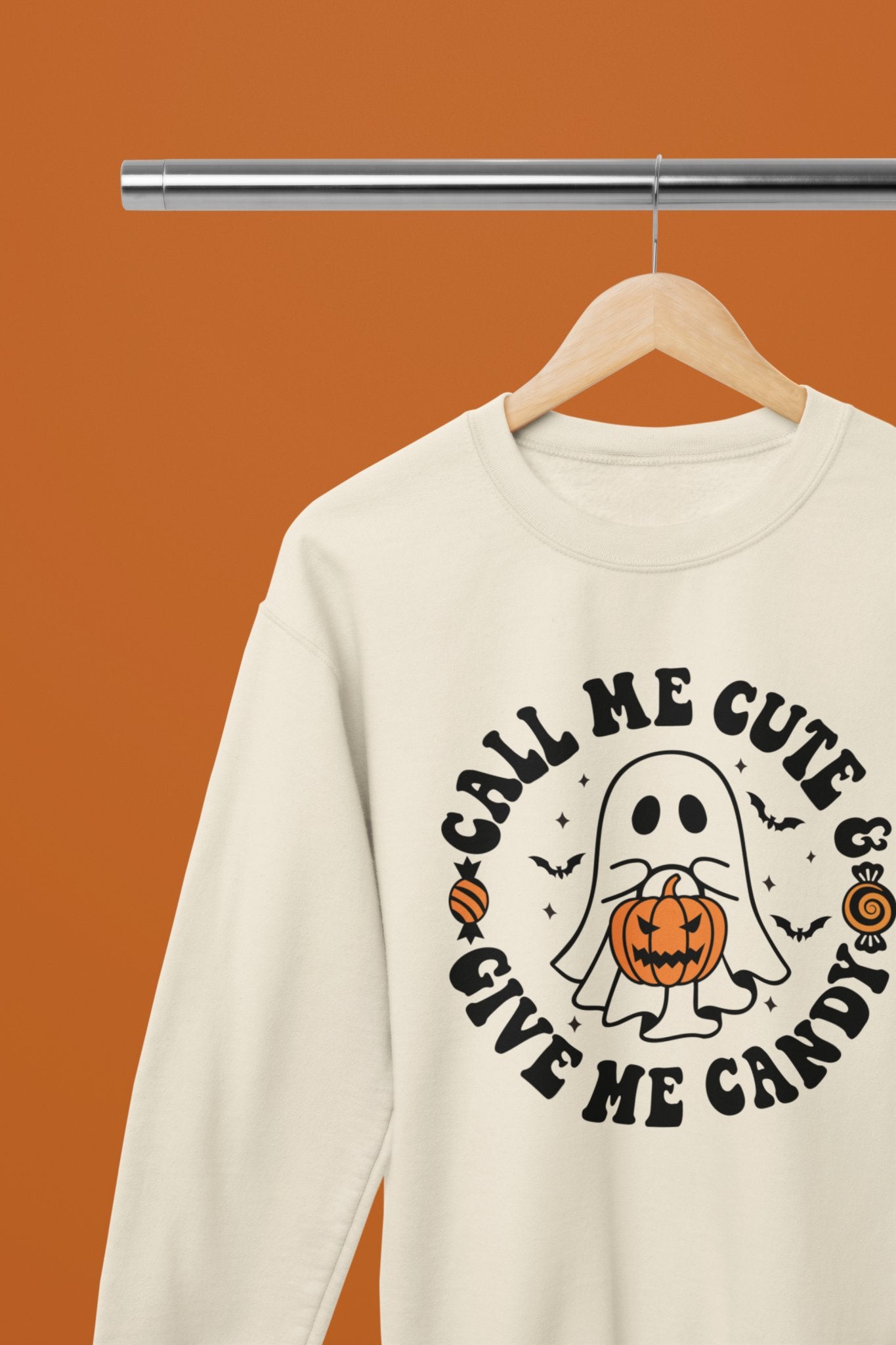 Call me Cute, Give me Candy Halloween Funny T-Shirt/Sweatshirt Unisex - Beast & Beauty Clothing LTD - Halloween - Sand - Small - Sweatshirt