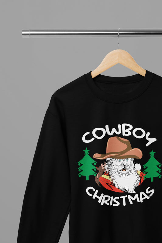 Cowboy Santa T-Shirt/Sweatshirt Unisex - Fun Western Christmas Shirt - Beast & Beauty Clothing LTD - Xmas Clothing - Sweatshirt - small - Black